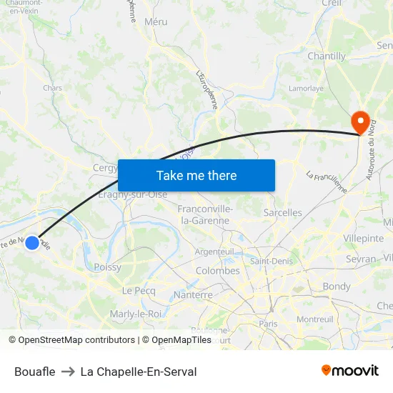 Bouafle to La Chapelle-En-Serval map