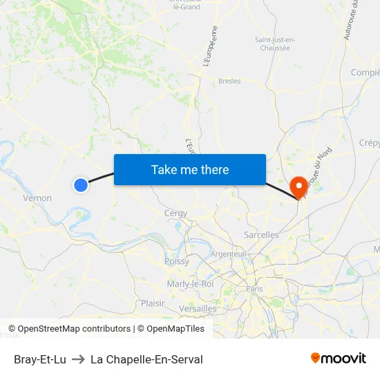Bray-Et-Lu to La Chapelle-En-Serval map