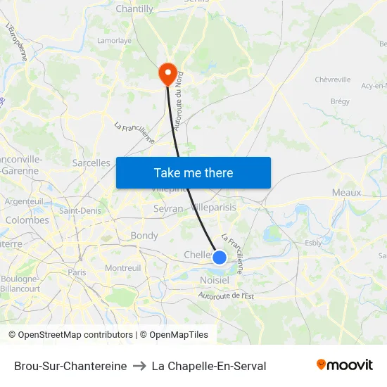 Brou-Sur-Chantereine to La Chapelle-En-Serval map