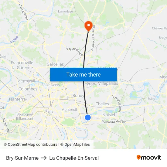 Bry-Sur-Marne to La Chapelle-En-Serval map
