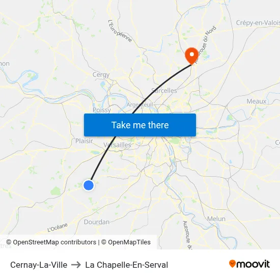 Cernay-La-Ville to La Chapelle-En-Serval map