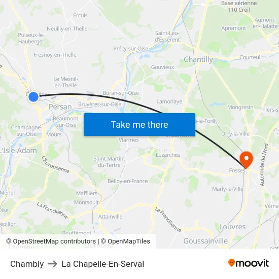 Chambly to La Chapelle-En-Serval map