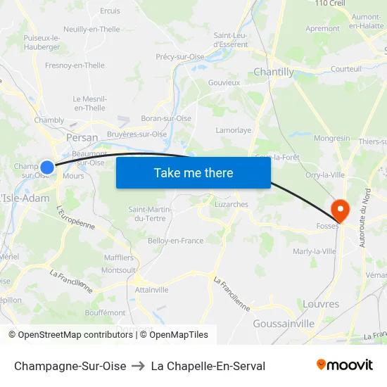 Champagne-Sur-Oise to La Chapelle-En-Serval map