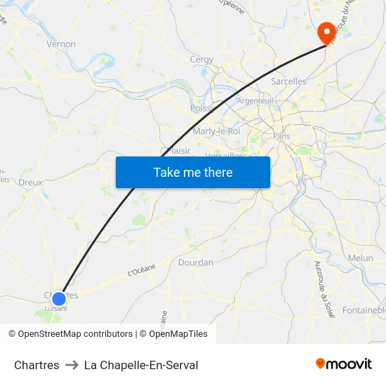 Chartres to La Chapelle-En-Serval map