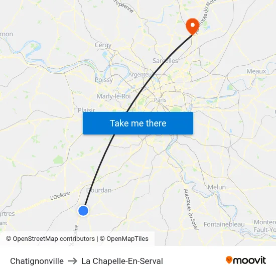 Chatignonville to La Chapelle-En-Serval map