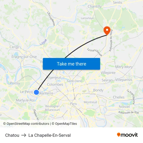 Chatou to La Chapelle-En-Serval map