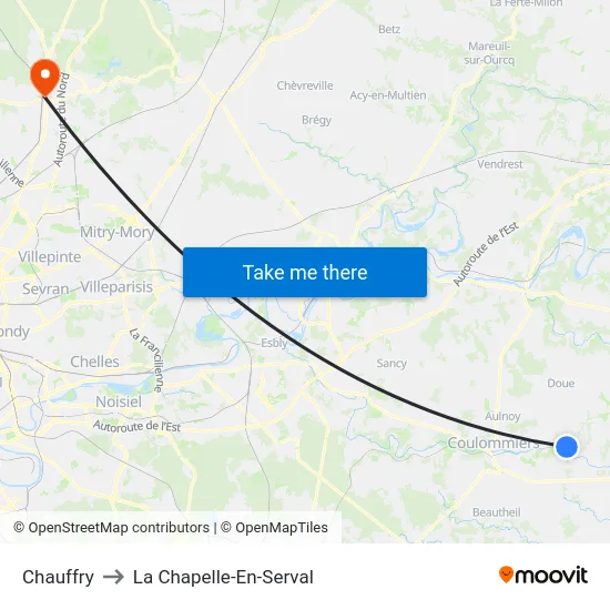 Chauffry to La Chapelle-En-Serval map
