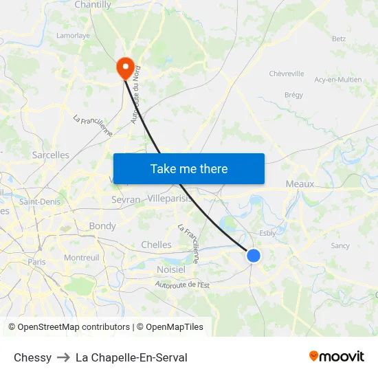 Chessy to La Chapelle-En-Serval map