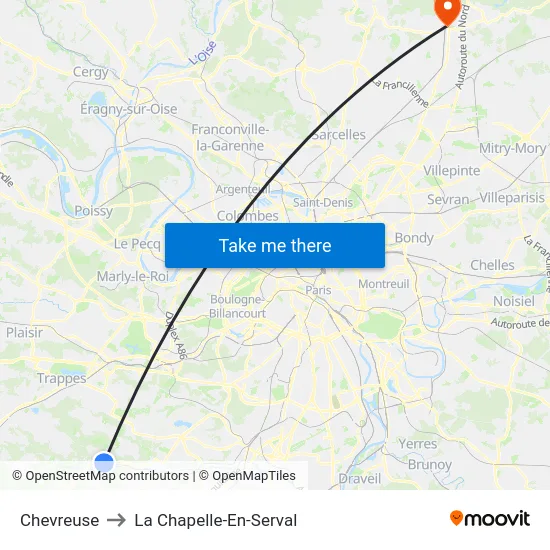 Chevreuse to La Chapelle-En-Serval map