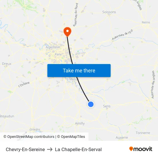 Chevry-En-Sereine to La Chapelle-En-Serval map