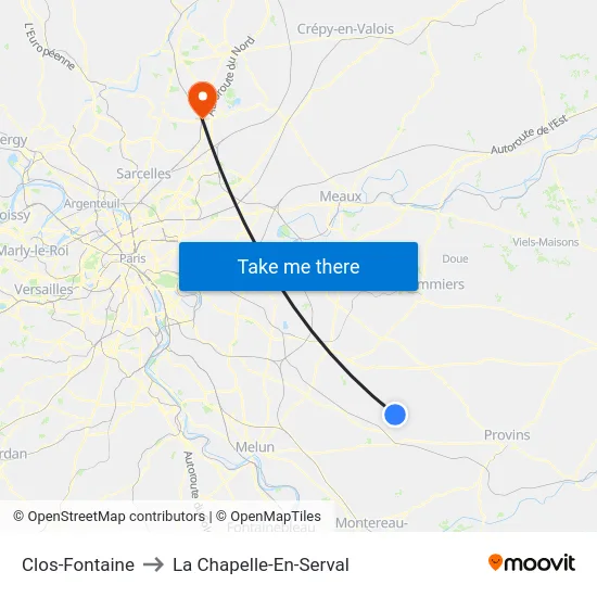 Clos-Fontaine to La Chapelle-En-Serval map