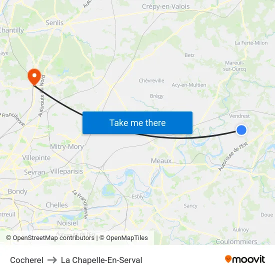 Cocherel to La Chapelle-En-Serval map