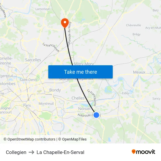 Collegien to La Chapelle-En-Serval map