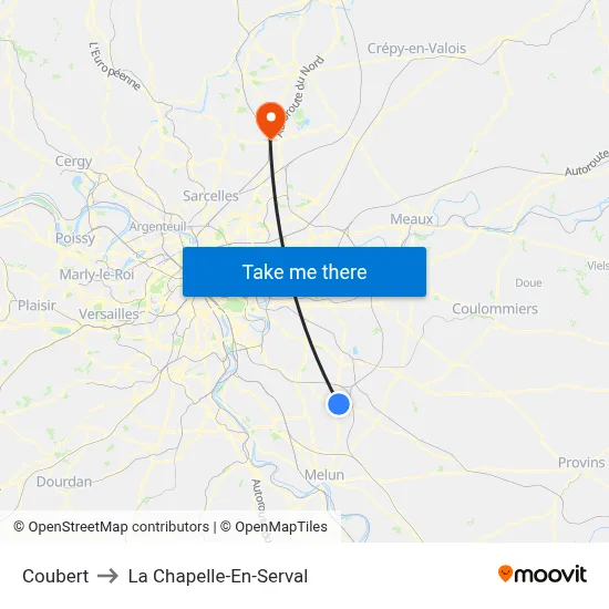 Coubert to La Chapelle-En-Serval map