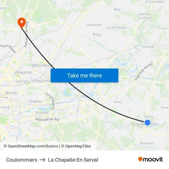 Coulommiers to La Chapelle-En-Serval map