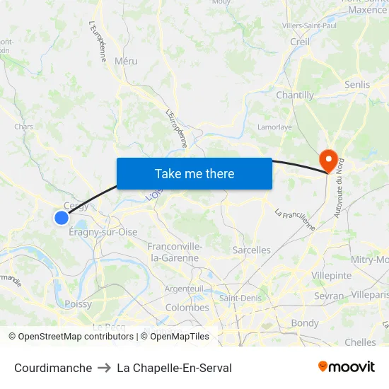 Courdimanche to La Chapelle-En-Serval map