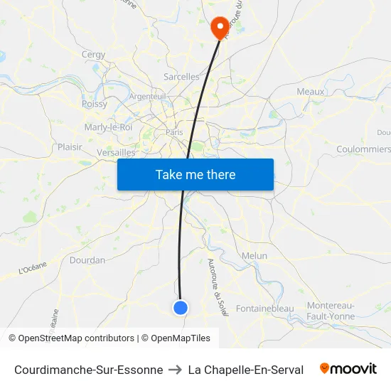 Courdimanche-Sur-Essonne to La Chapelle-En-Serval map
