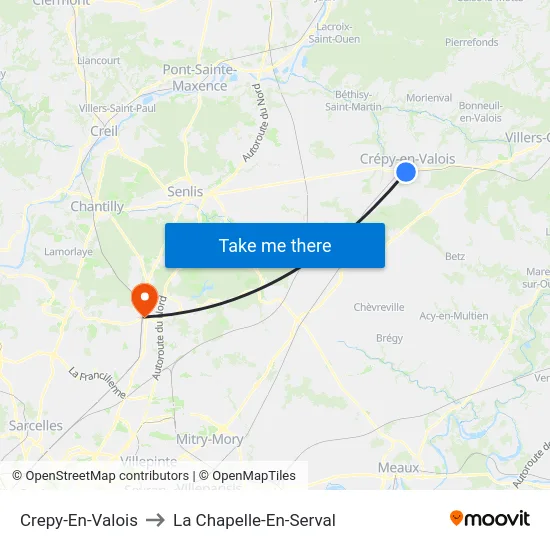 Crepy-En-Valois to La Chapelle-En-Serval map