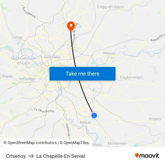 Crisenoy to La Chapelle-En-Serval map