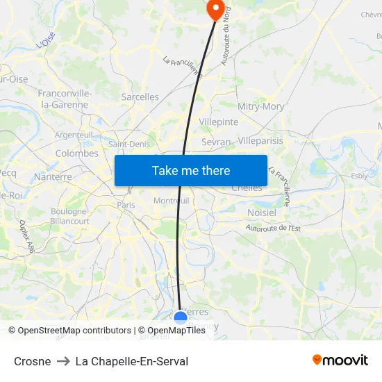 Crosne to La Chapelle-En-Serval map