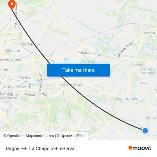 Dagny to La Chapelle-En-Serval map