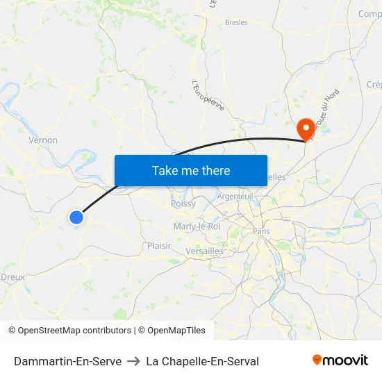 Dammartin-En-Serve to La Chapelle-En-Serval map