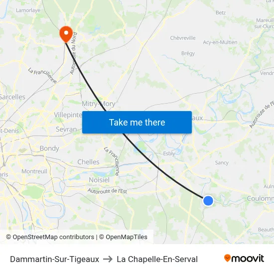 Dammartin-Sur-Tigeaux to La Chapelle-En-Serval map