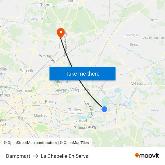 Dampmart to La Chapelle-En-Serval map