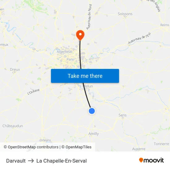Darvault to La Chapelle-En-Serval map