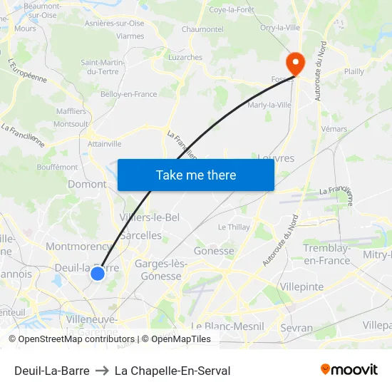 Deuil-La-Barre to La Chapelle-En-Serval map