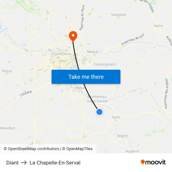 Diant to La Chapelle-En-Serval map