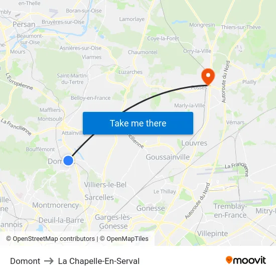 Domont to La Chapelle-En-Serval map