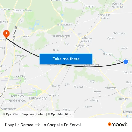 Douy-La-Ramee to La Chapelle-En-Serval map