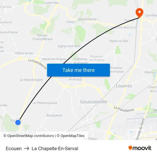 Ecouen to La Chapelle-En-Serval map