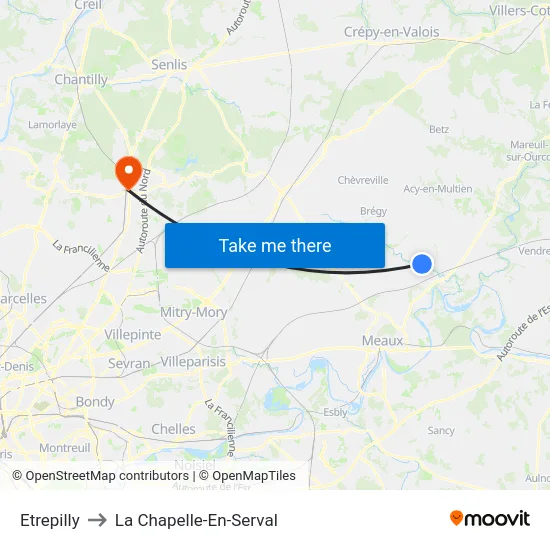 Etrepilly to La Chapelle-En-Serval map