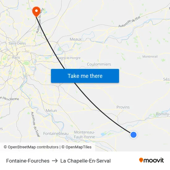 Fontaine-Fourches to La Chapelle-En-Serval map