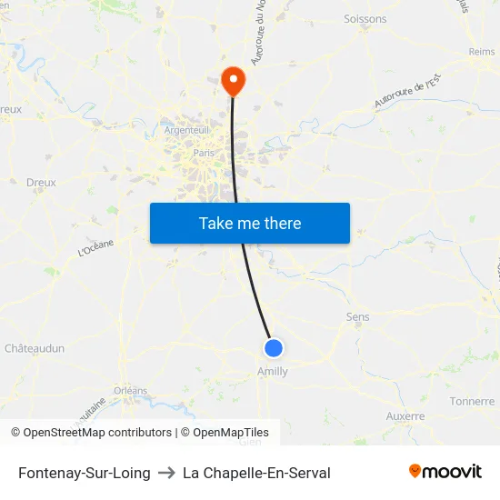 Fontenay-Sur-Loing to La Chapelle-En-Serval map