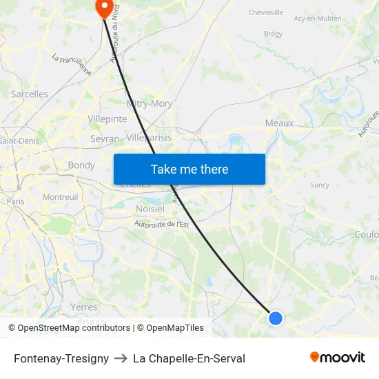 Fontenay-Tresigny to La Chapelle-En-Serval map