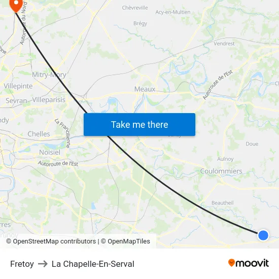 Fretoy to La Chapelle-En-Serval map