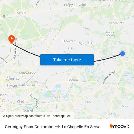 Germigny-Sous-Coulombs to La Chapelle-En-Serval map