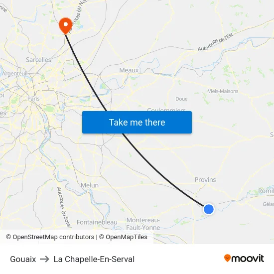 Gouaix to La Chapelle-En-Serval map