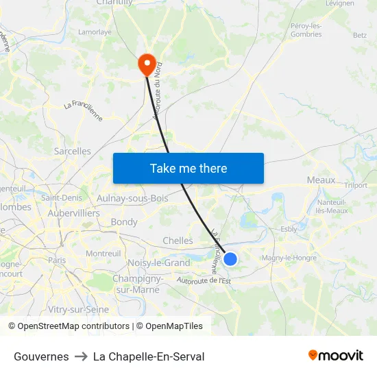Gouvernes to La Chapelle-En-Serval map