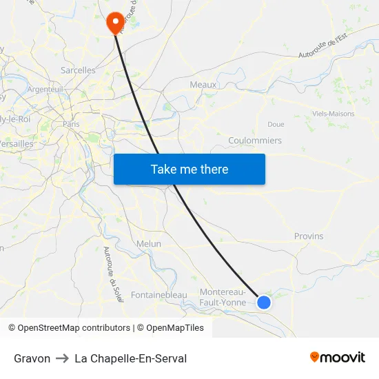 Gravon to La Chapelle-En-Serval map
