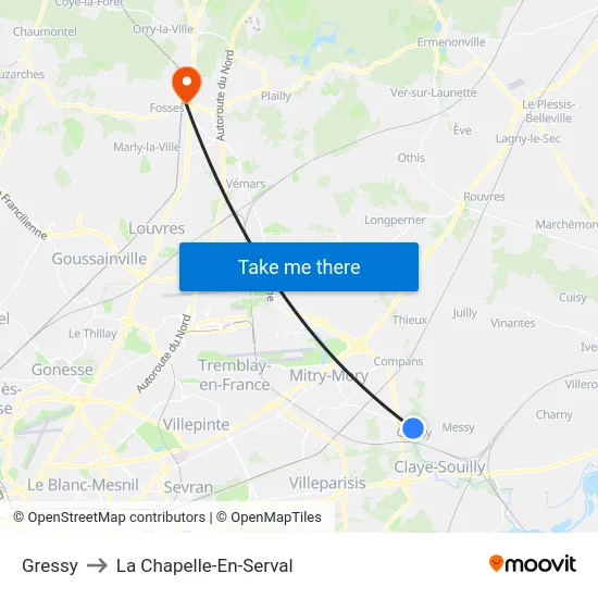 Gressy to La Chapelle-En-Serval map