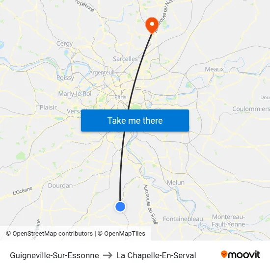 Guigneville-Sur-Essonne to La Chapelle-En-Serval map