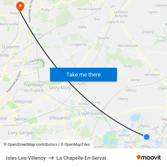Isles-Les-Villenoy to La Chapelle-En-Serval map