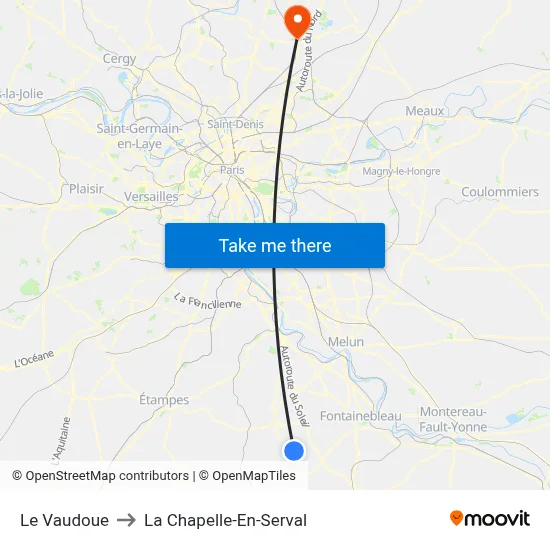 Le Vaudoue to La Chapelle-En-Serval map