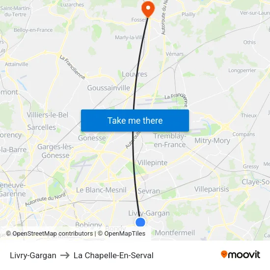 Livry-Gargan to La Chapelle-En-Serval map