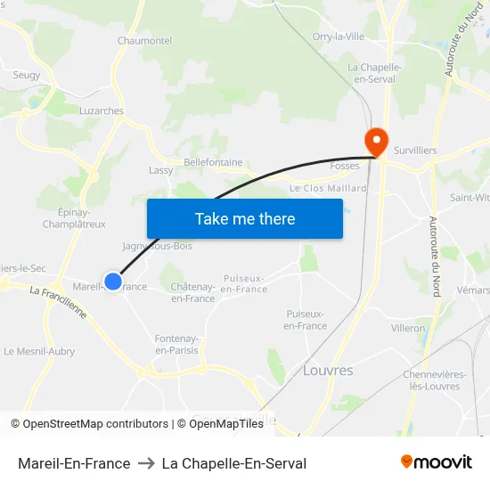 Mareil-En-France to La Chapelle-En-Serval map