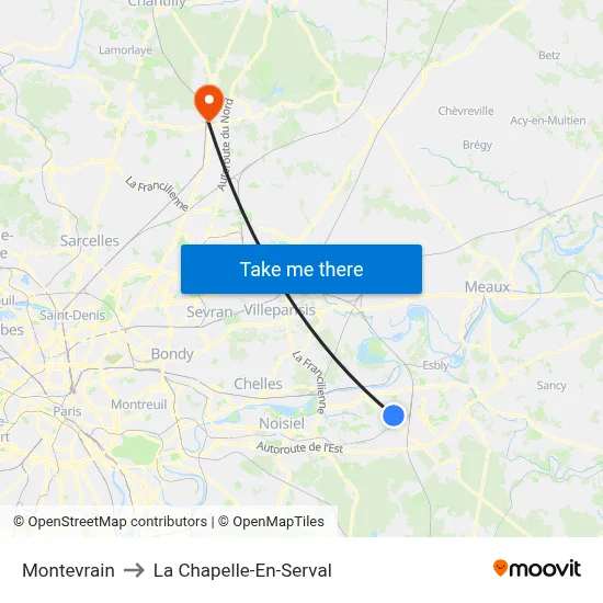 Montevrain to La Chapelle-En-Serval map